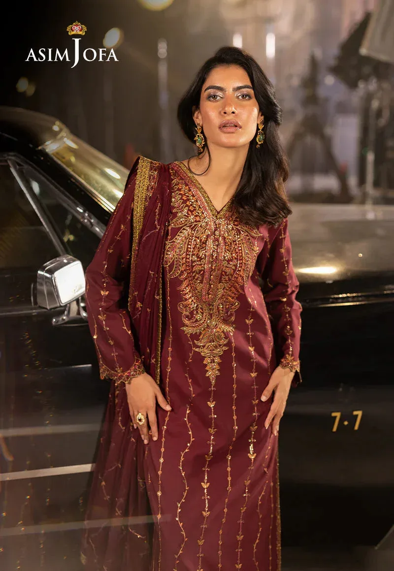 Asim Jofa Luxury Festive Rejoice Magenta Silk – view 3 – Poshaq