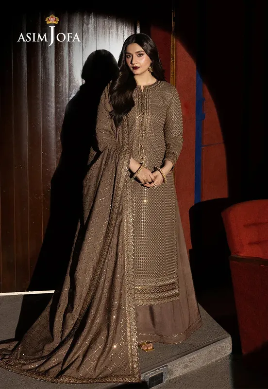 Asim Jofa Luxury Festive Rejoice Brown Cotton – view 1 – Poshaq
