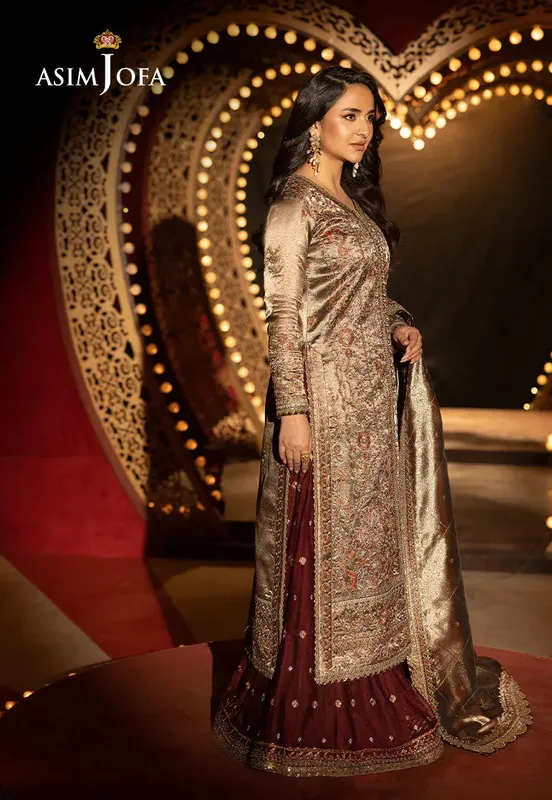 Asim Jofa Luxury Festive Rejoice Maroon Tissue – view 1 – Poshaq