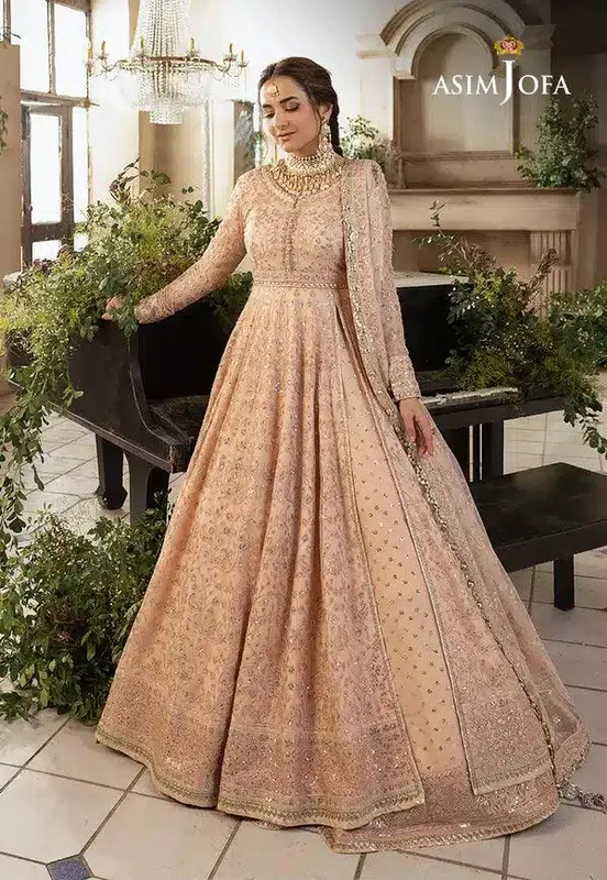 Asim Jofa Khwab e Naubahar 23 Peach Net – view 1 – Poshaq