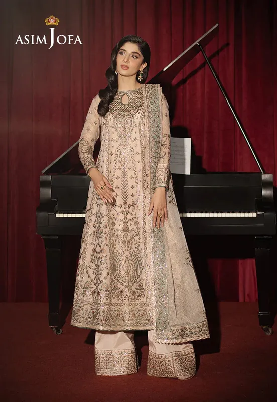 Asim Jofa Premium Festive Beige Net – view 1 – Poshaq