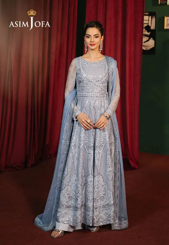 Asim Jofa Premium Festive Light Blue Chiffon – view 1 – Poshaq