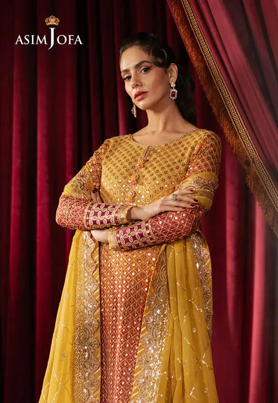 Asim Jofa Premium Festive Mustard Yellow Chiffon – view 1 – Poshaq