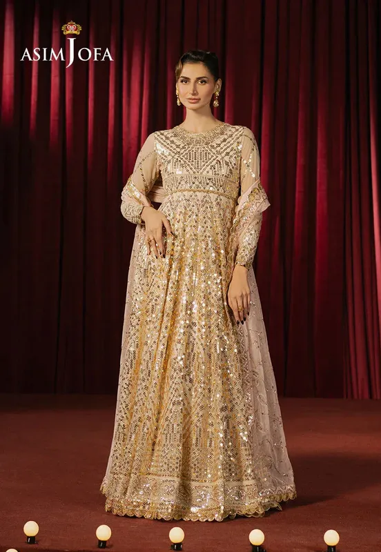 Asim Jofa Premium Festive Beige Net – view 1 – Poshaq