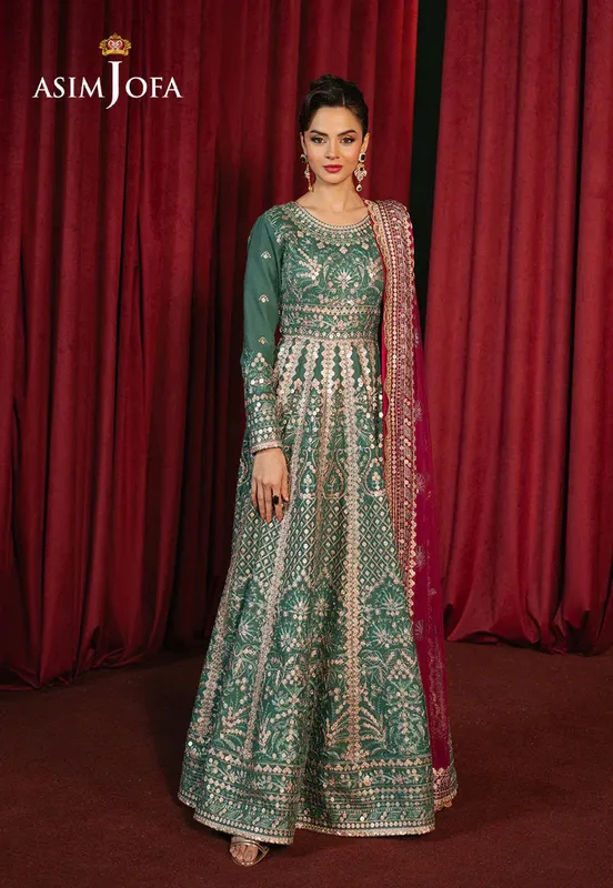 Asim Jofa Premium Festive Eucalyptus Green Silk – view 1 – Poshaq