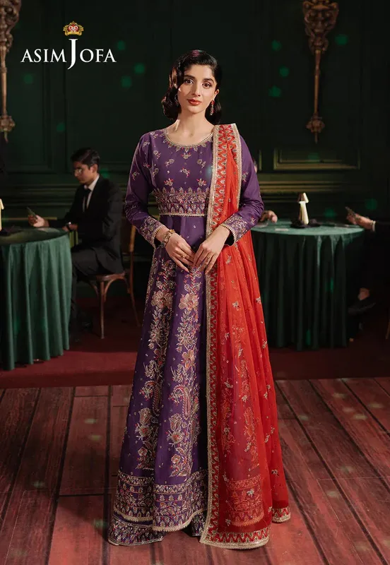 Asim Jofa Premium Festive Dark Purple Silk – view 1 – Poshaq