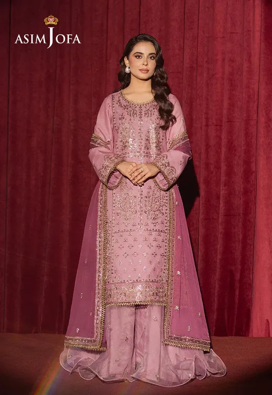 Asim Jofa Premium Festive Pink Organza – view 1 – Poshaq