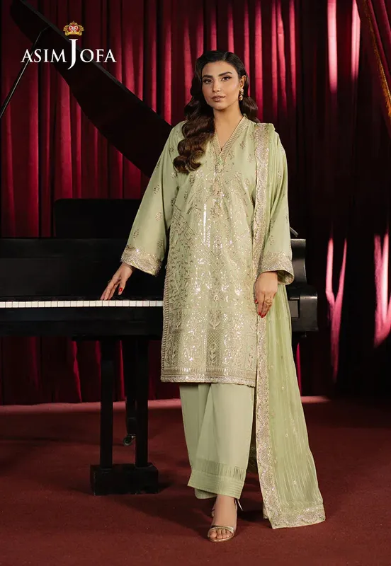 Asim Jofa Premium Festive Pistachio Green Silk – view 1 – Poshaq