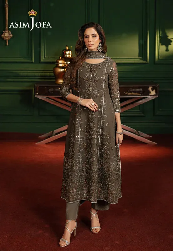 Asim Jofa Premium Festive Black Chiffon – view 1 – Poshaq