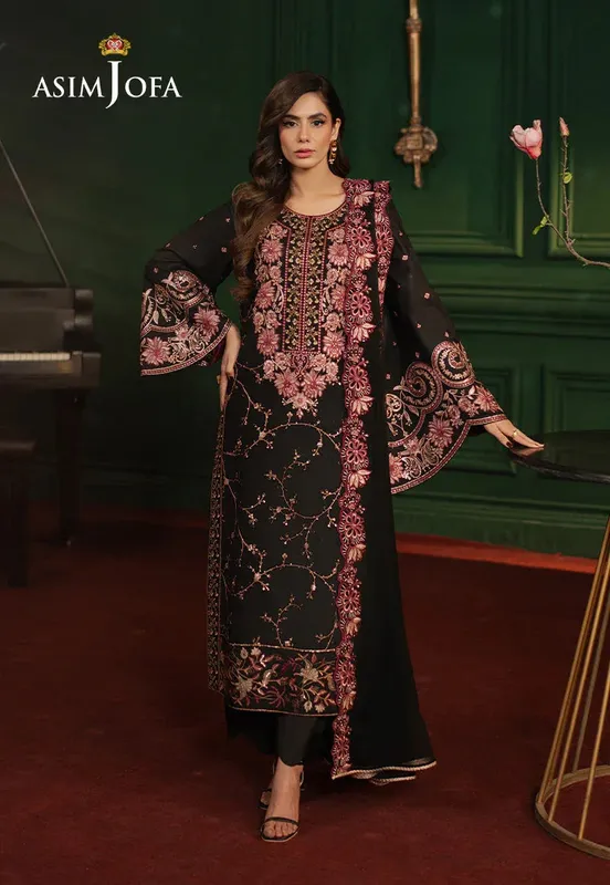 Asim Jofa Premium Festive Black Silk – view 1 – Poshaq