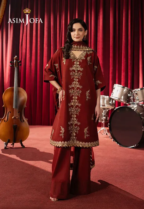 Asim Jofa Premium Festive Rust Silk – view 1 – Poshaq