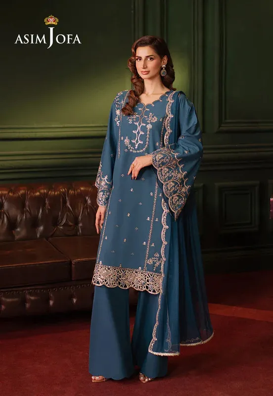 Asim Jofa Premium Festive Blue Silk – view 1 – Poshaq