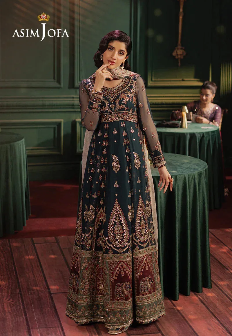 Asim Jofa Premium Festive Dark Teal Blue Chiffon – view 1 – Poshaq