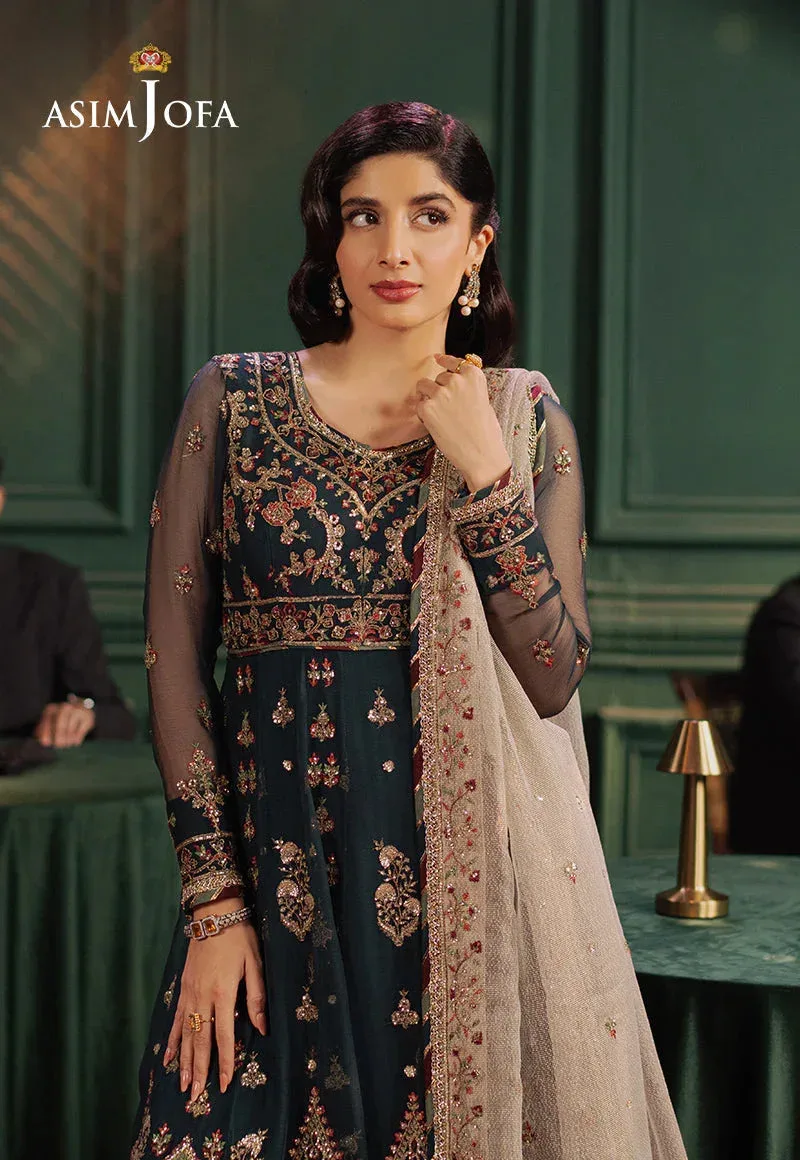 Asim Jofa Premium Festive Dark Teal Blue Chiffon – view 3 – Poshaq