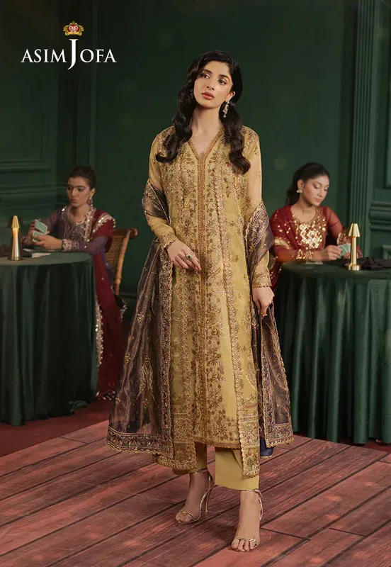 Asim Jofa Premium Festive Mustard Net – view 1 – Poshaq