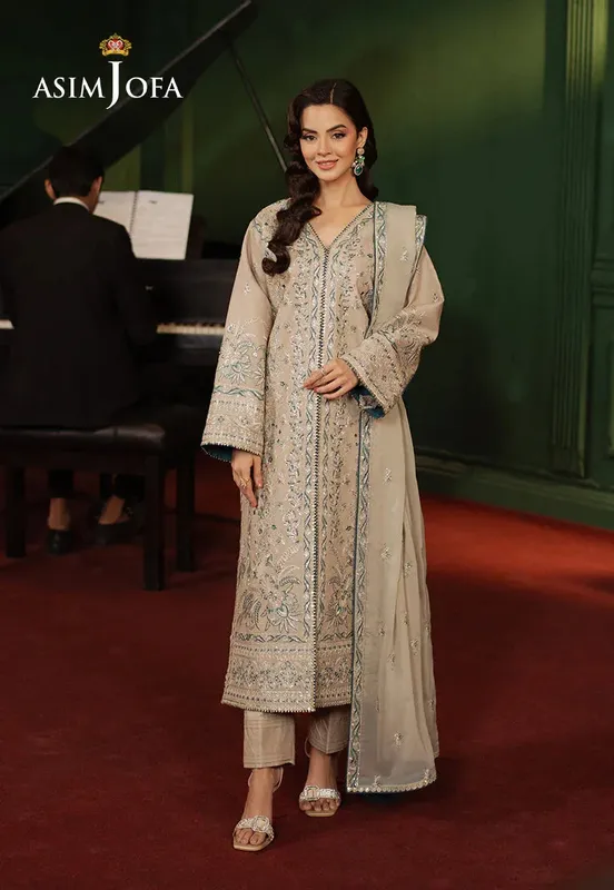 Asim Jofa Premium Festive Beige Silk – view 1 – Poshaq