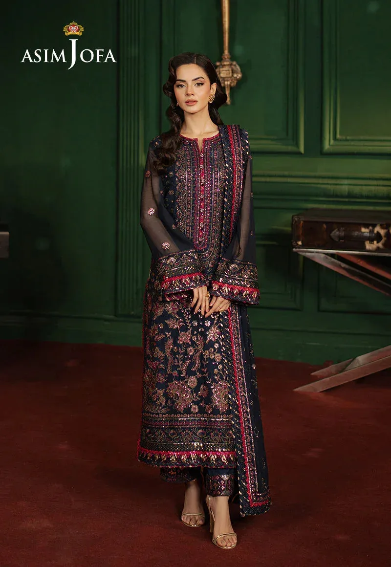 Asim Jofa Premium Festive Navy Blue Chiffon – view 1 – Poshaq