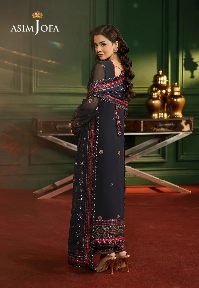 Asim Jofa Premium Festive Navy Blue Chiffon – view 2 – Poshaq