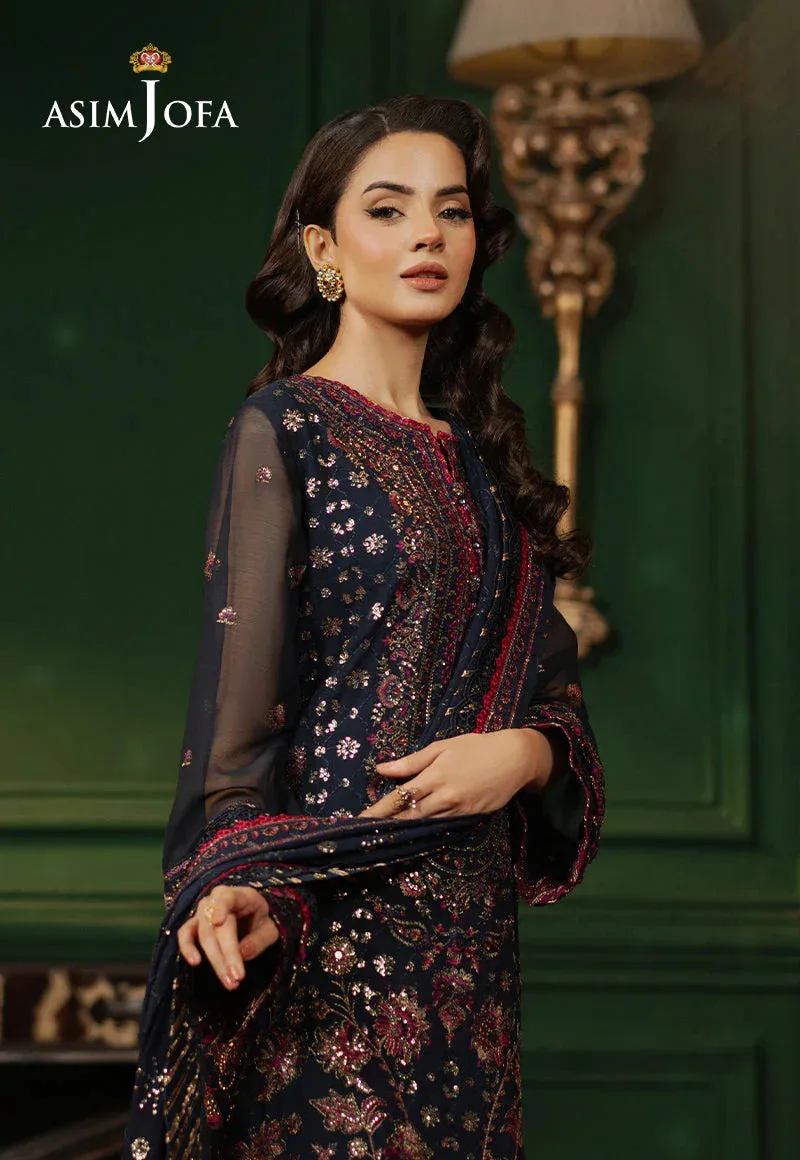 Asim Jofa Premium Festive Navy Blue Chiffon – view 3 – Poshaq