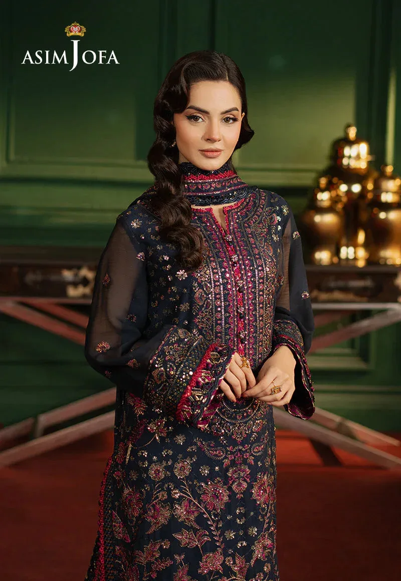 Asim Jofa Premium Festive Navy Blue Chiffon – view 4 – Poshaq