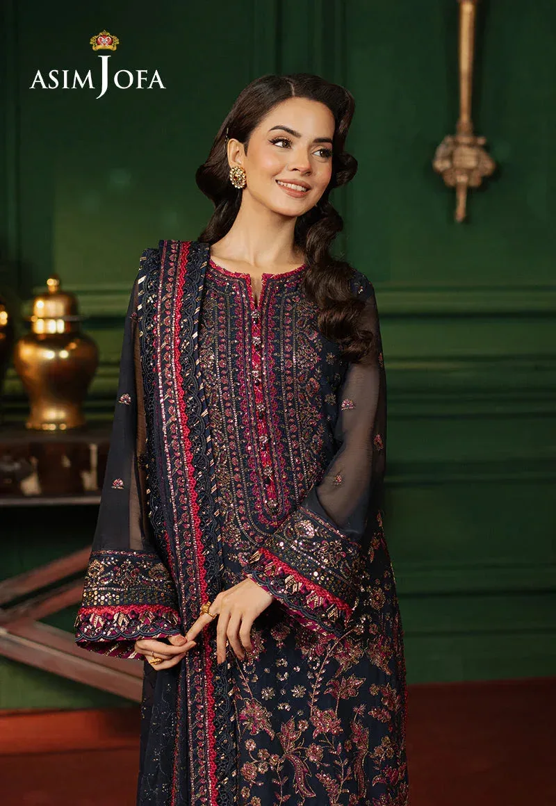 Asim Jofa Premium Festive Navy Blue Chiffon – view 6 – Poshaq