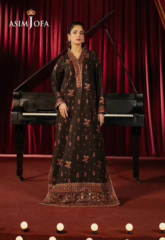 Asim Jofa Premium Festive Chocolate Brown Silk – view 1 – Poshaq