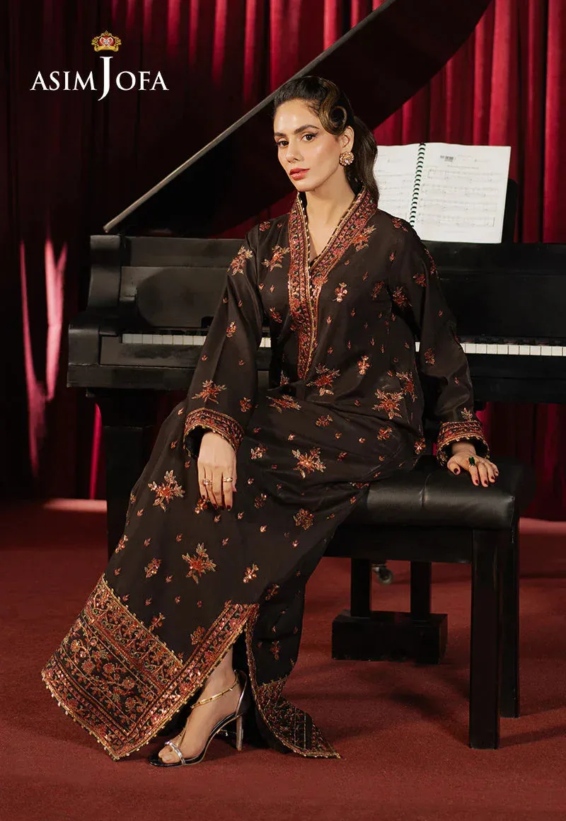 Asim Jofa Premium Festive Chocolate Brown Silk – view 3 – Poshaq