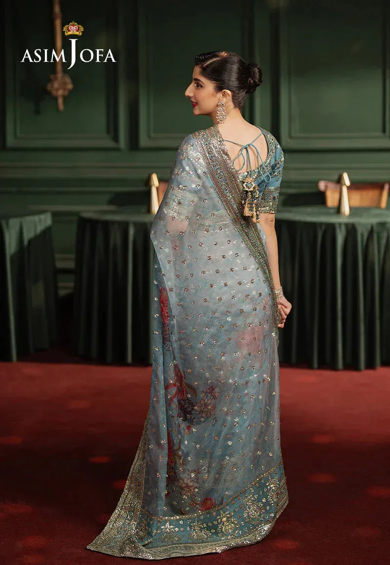 Asim Jofa Premium Festive Dusty Blue Raw Silk – view 2 – Poshaq