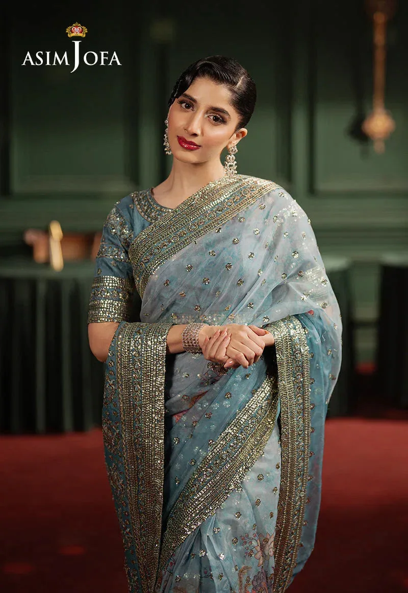 Asim Jofa Premium Festive Dusty Blue Raw Silk – view 3 – Poshaq