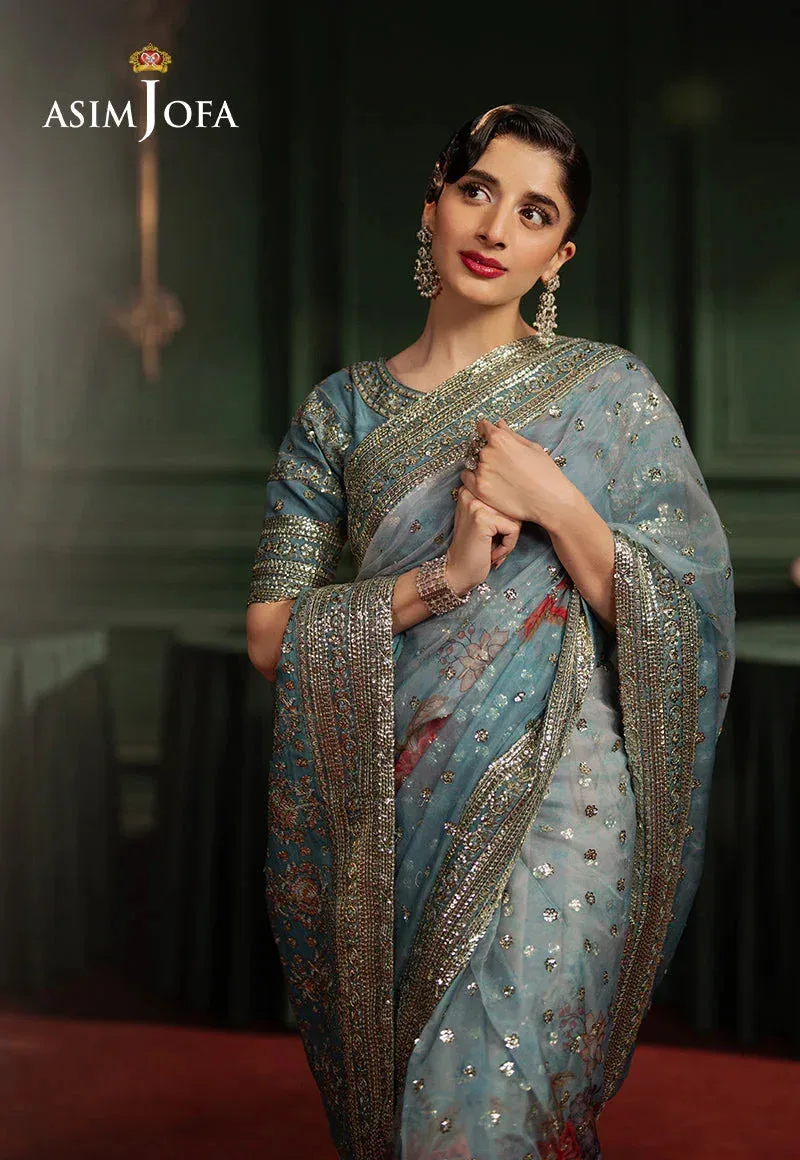 Asim Jofa Premium Festive Dusty Blue Raw Silk – view 4 – Poshaq
