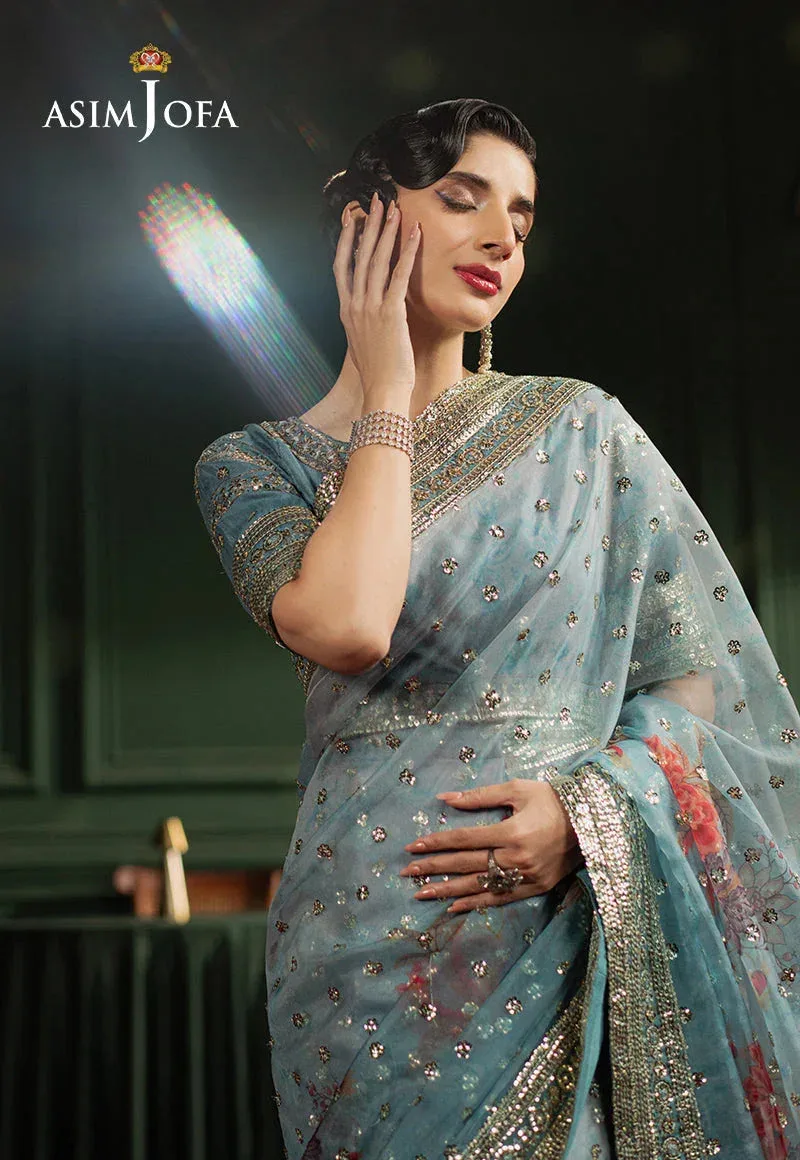 Asim Jofa Premium Festive Dusty Blue Raw Silk – view 5 – Poshaq