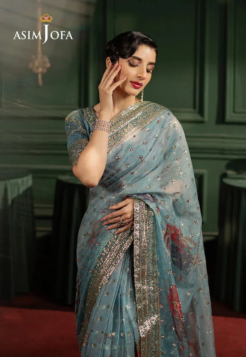 Asim Jofa Premium Festive Dusty Blue Raw Silk – view 6 – Poshaq