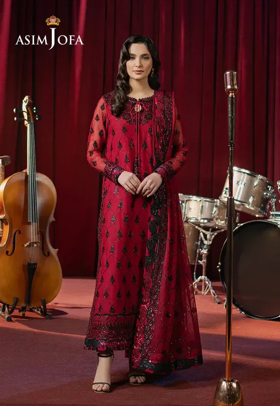 Asim Jofa Premium Festive Dust Red Chiffon – view 1 – Poshaq
