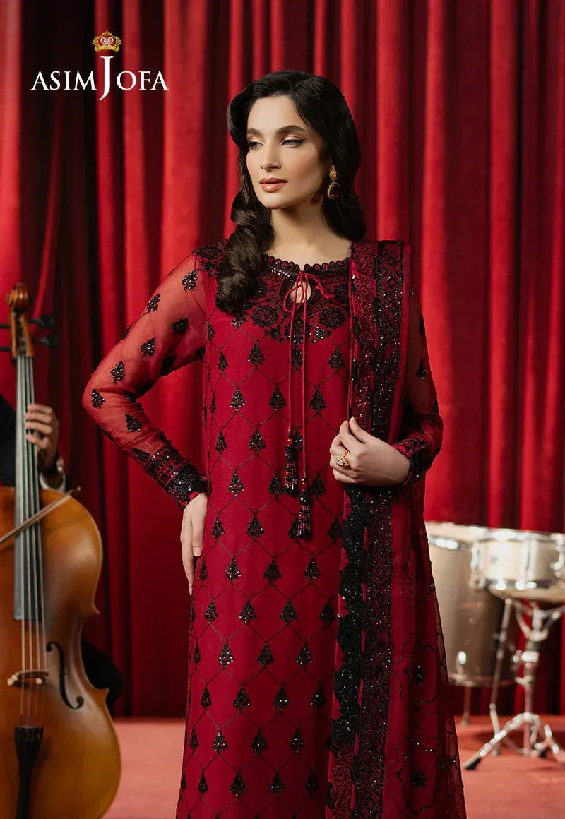 Asim Jofa Premium Festive Dust Red Chiffon – view 3 – Poshaq