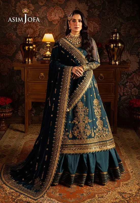 Asim Jofa Teal Raw Silk – view 1 – Poshaq