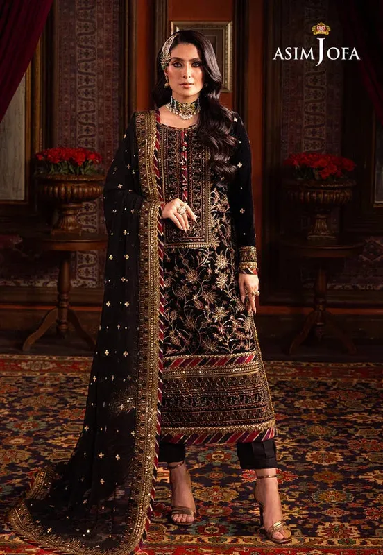 Asim Jofa Maroon Raw Silk – view 1 – Poshaq