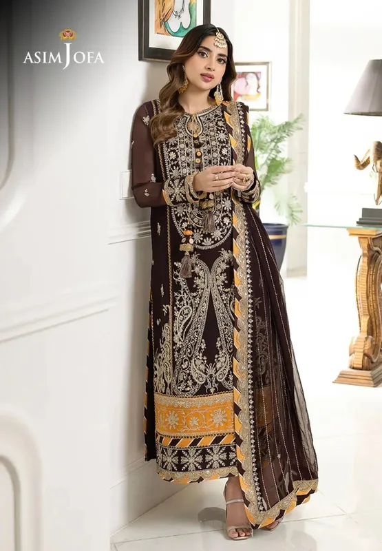 Asim Jofa Mustard Organza – view 1 – Poshaq