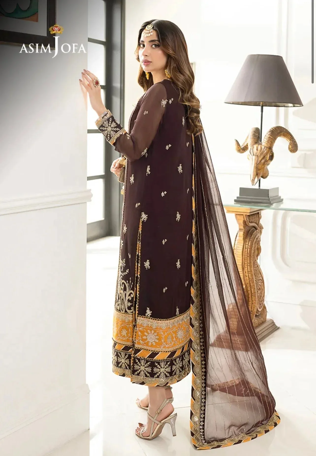 Asim Jofa Mustard Organza – view 3 – Poshaq