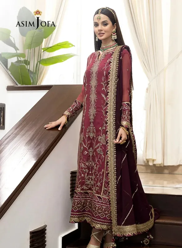 Asim Jofa Maroon Chiffon – view 1 – Poshaq
