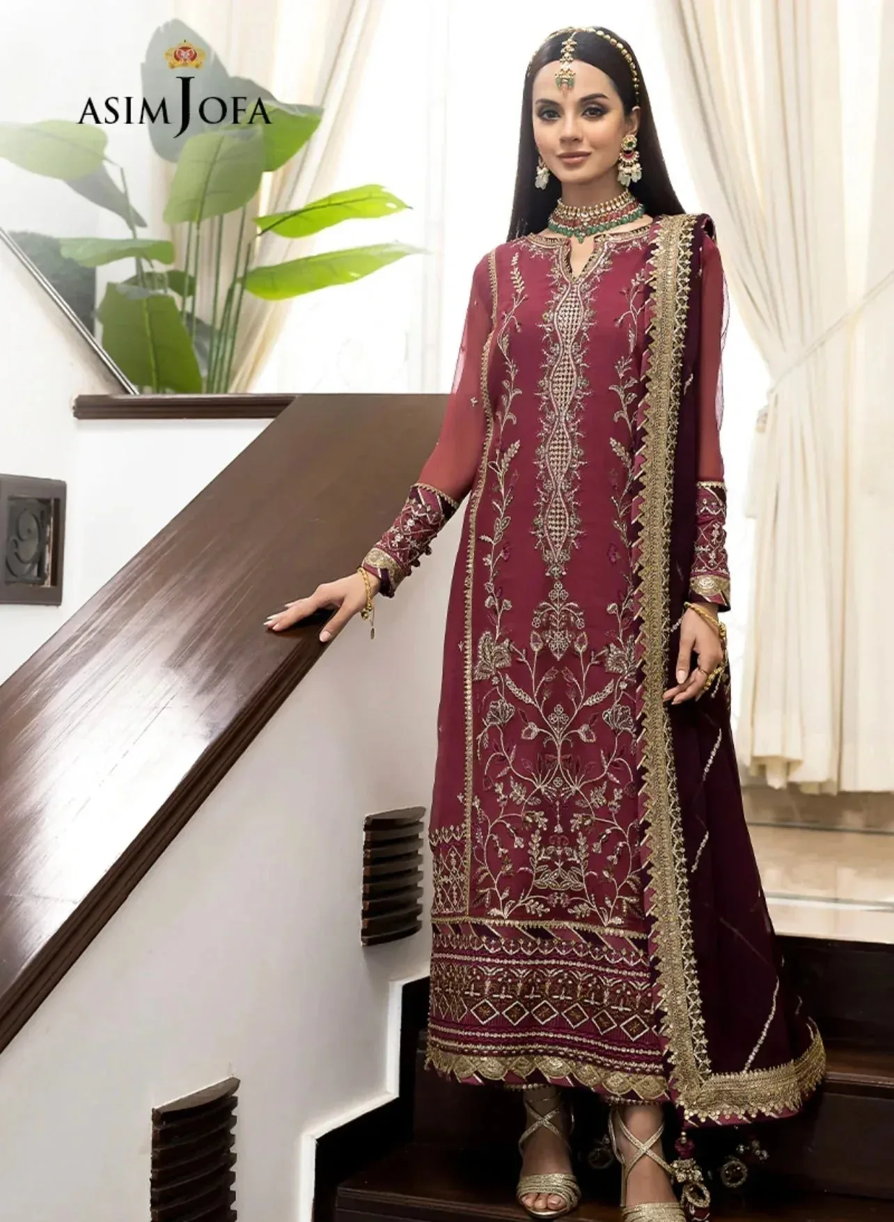 Asim Jofa Maroon Chiffon – view 2 – Poshaq