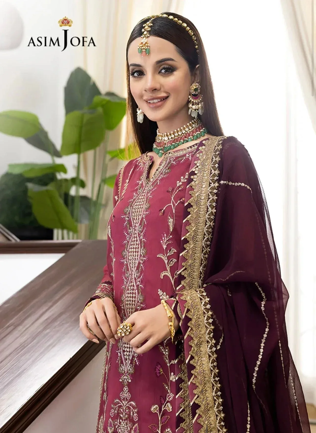 Asim Jofa Maroon Chiffon – view 3 – Poshaq