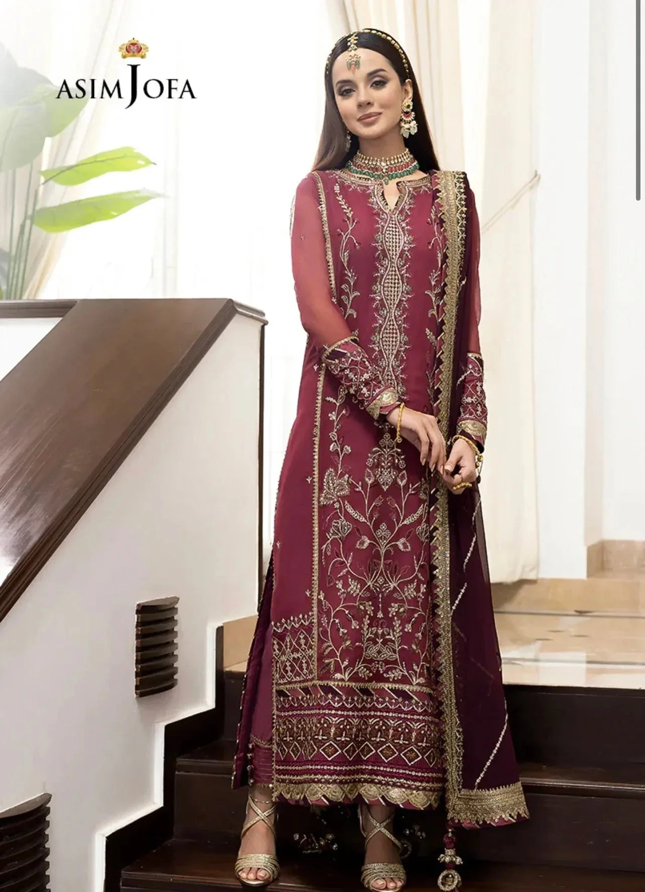 Asim Jofa Maroon Chiffon – view 4 – Poshaq