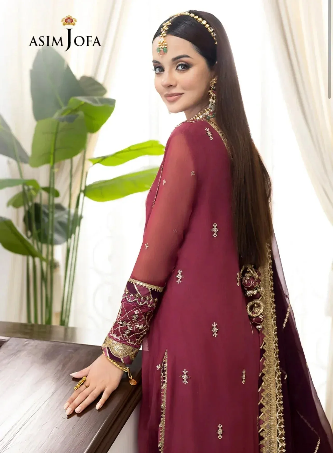 Asim Jofa Maroon Chiffon – view 5 – Poshaq