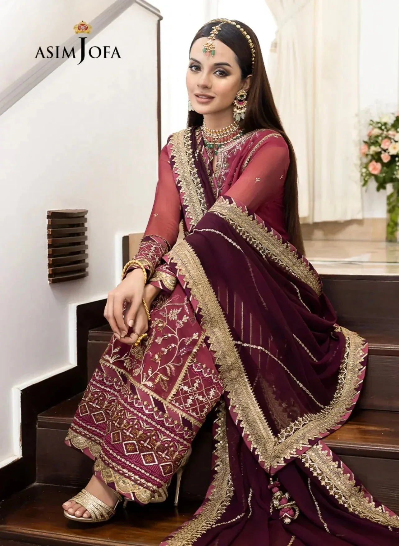 Asim Jofa Maroon Chiffon – view 6 – Poshaq