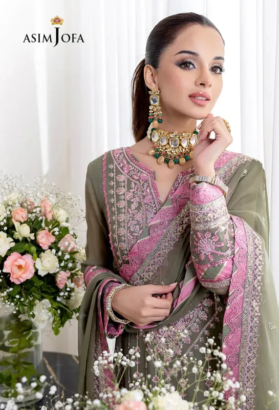 Asim Jofa Green Chiffon – view 1 – Poshaq
