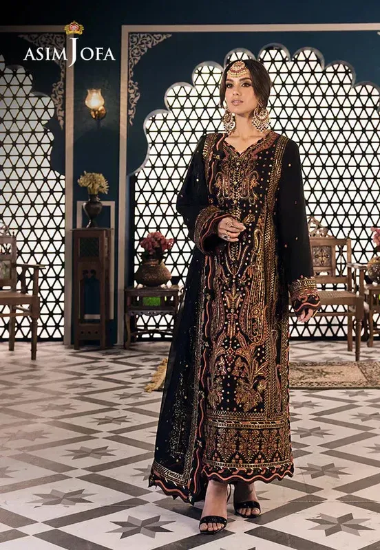 Asim Jofa Fasana e Ishq Eid Luxury Lawn Black Chiffon – view 1 – Poshaq