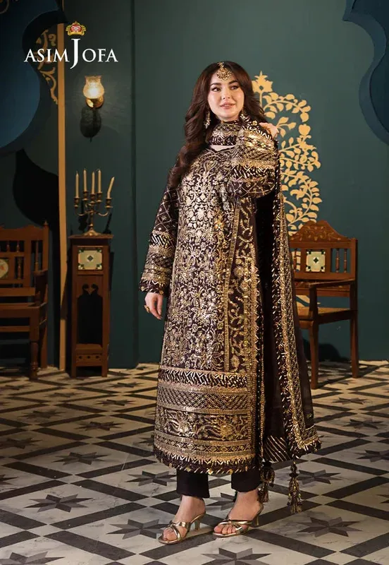 Asim Jofa Fasana e Ishq Eid Luxury Lawn Brown Chiffon – view 1 – Poshaq