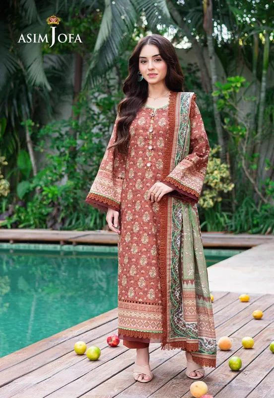 Asim Jofa Prints Drop 2 Coral Red Cambric – view 1 – Poshaq