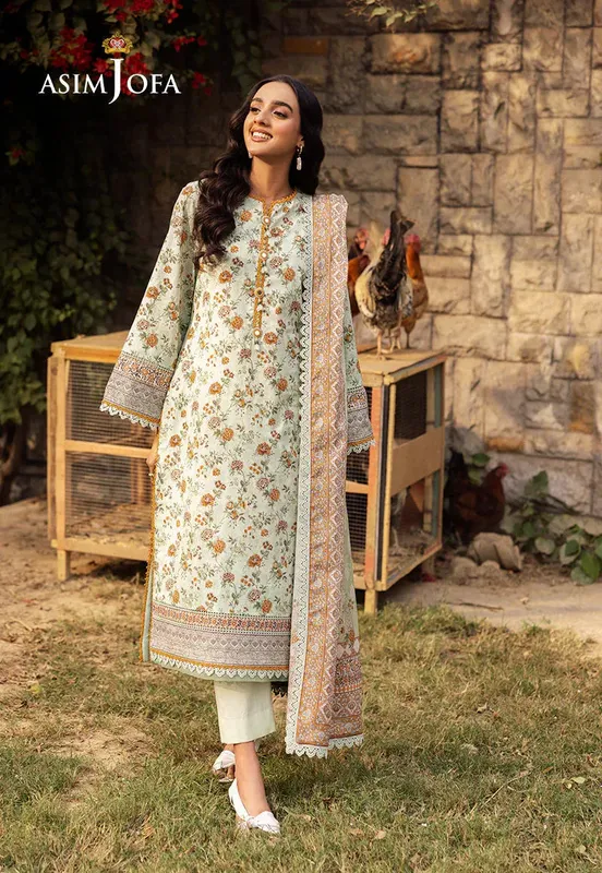 Asim Jofa Prints Drop 2 Mint Black Cambric – view 1 – Poshaq
