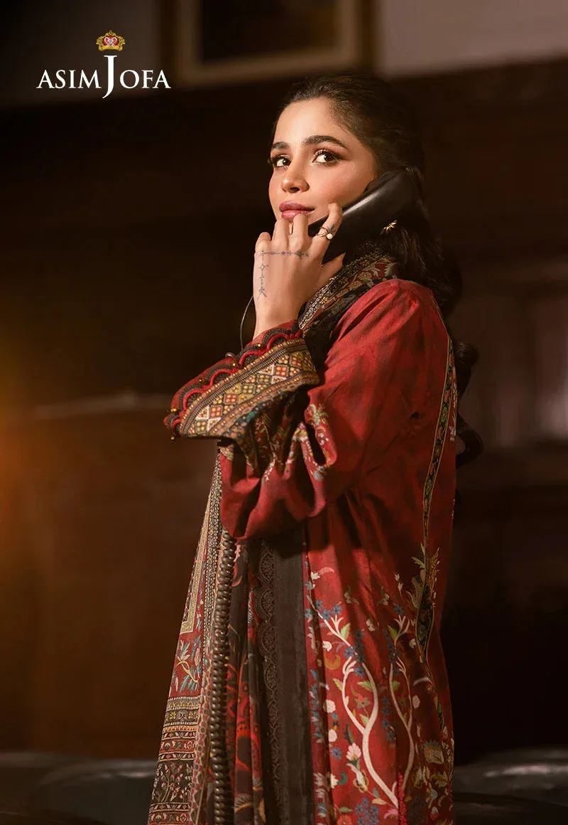 Asim Jofa Prints Drop 2 Maroon Organza – view 4 – Poshaq